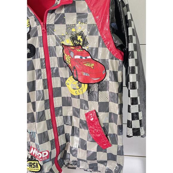 Disney Red Checkered Car's Lightning McQueen Racing Rain Jacket Size 7/8 - Picture 8 of 12